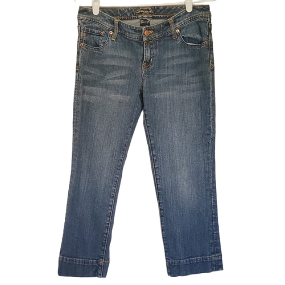 7030 * Seven7 Crop Embroidered Pocket Jeans Medium Wash Denim Size 28